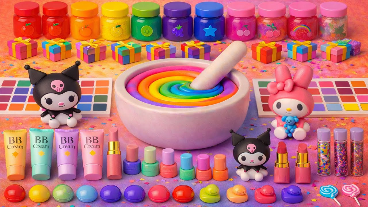 ASMR DIY слайм видео 🌈 Радужный Куроми слайм с косметики, теней для век, пены, игрушек и блесток