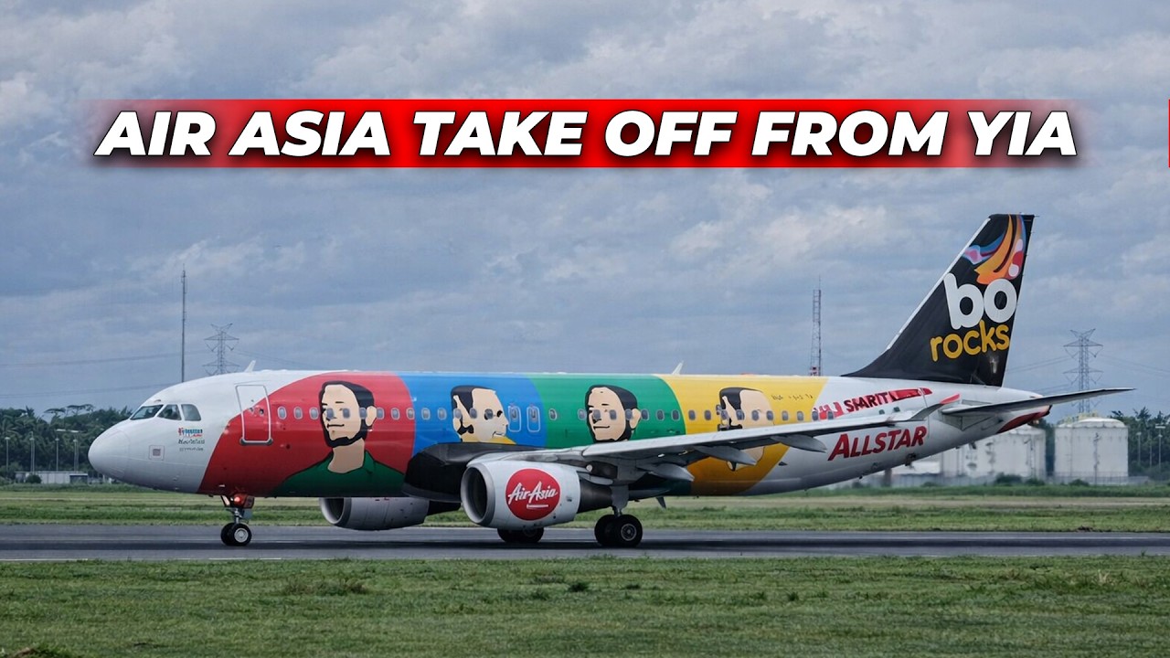 Pesawat Air Asia take off dari Bandara YIA Kulonprogo Yogyakarta