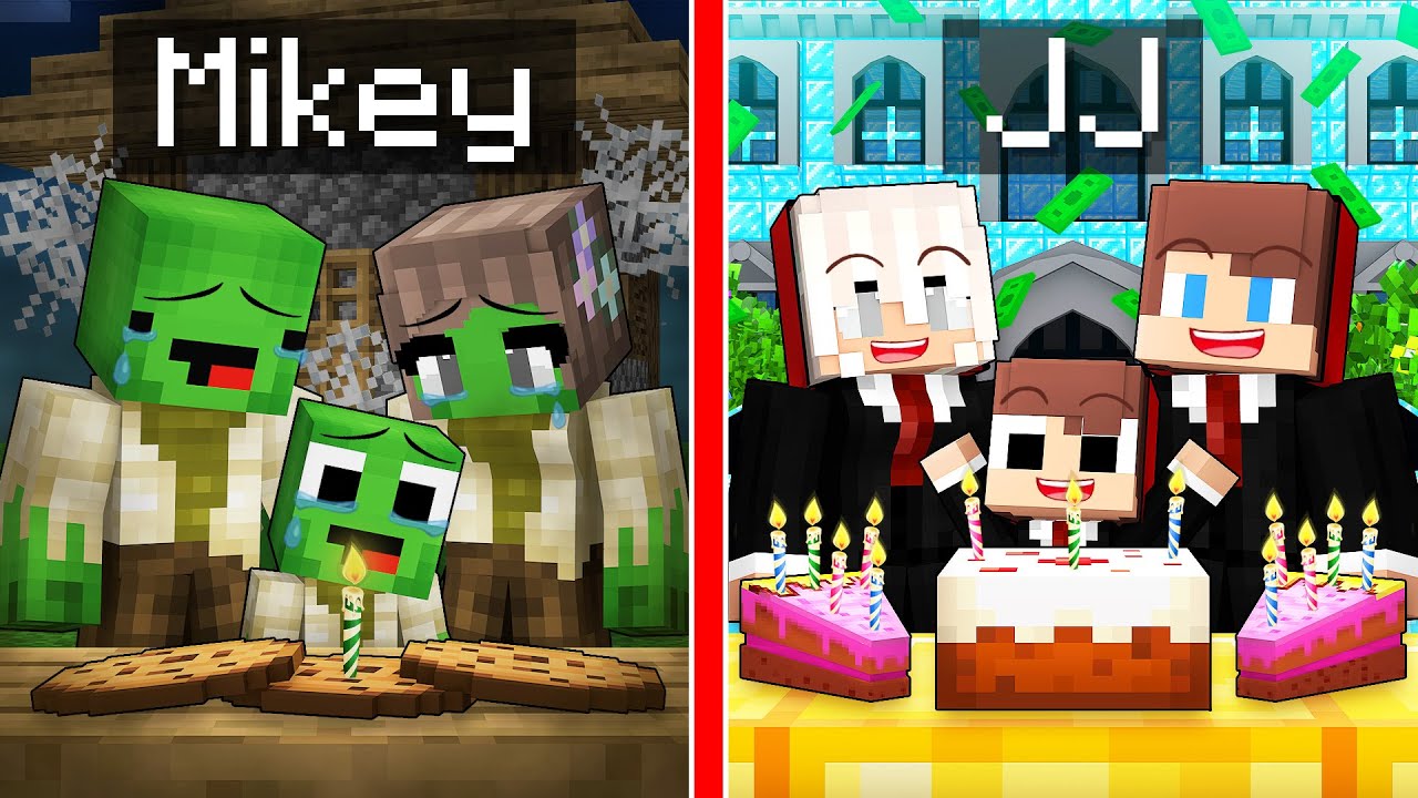 Mikey Family POOR vs JJ Family RICH Birthday in Minecraft (Maizen)
