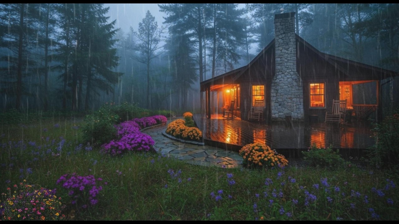 ASMR Peaceful Rain Outside Wooden Cabin 4K-#雨音 #rainfall #raining