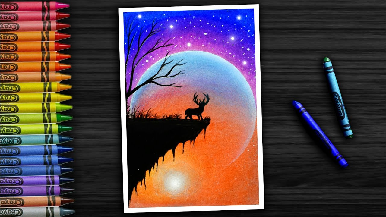Amazing Sun and Moon Painting using Wax Crayons | step by step #251