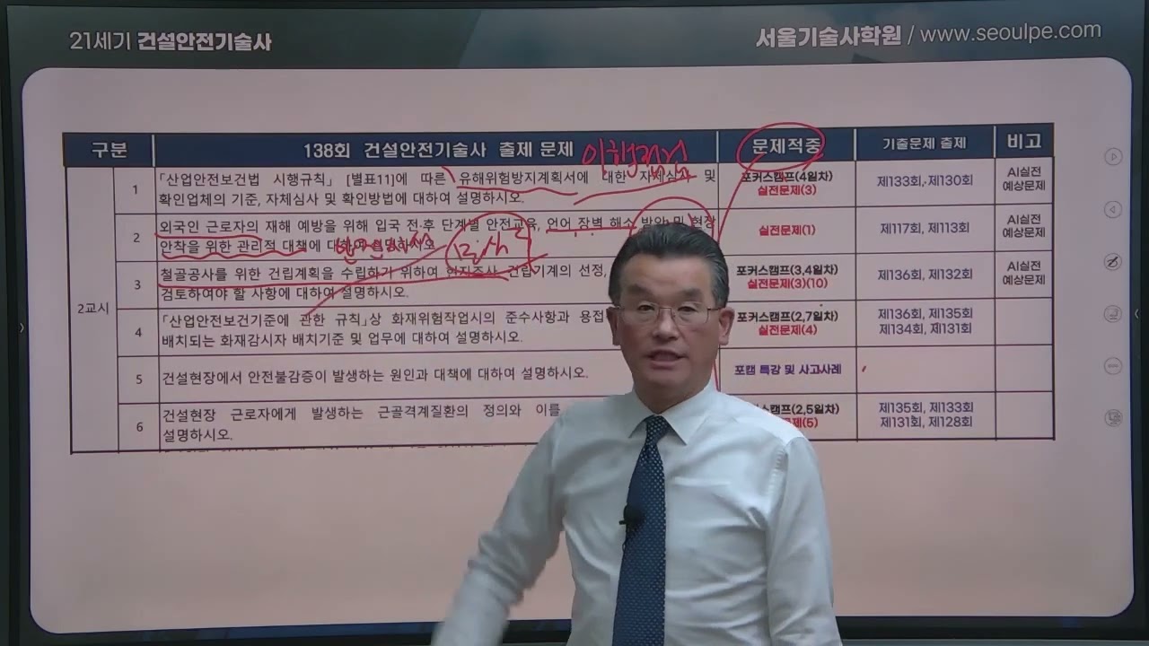 138회 건설안전기술사 문제해설 2교시 서울기술사학원