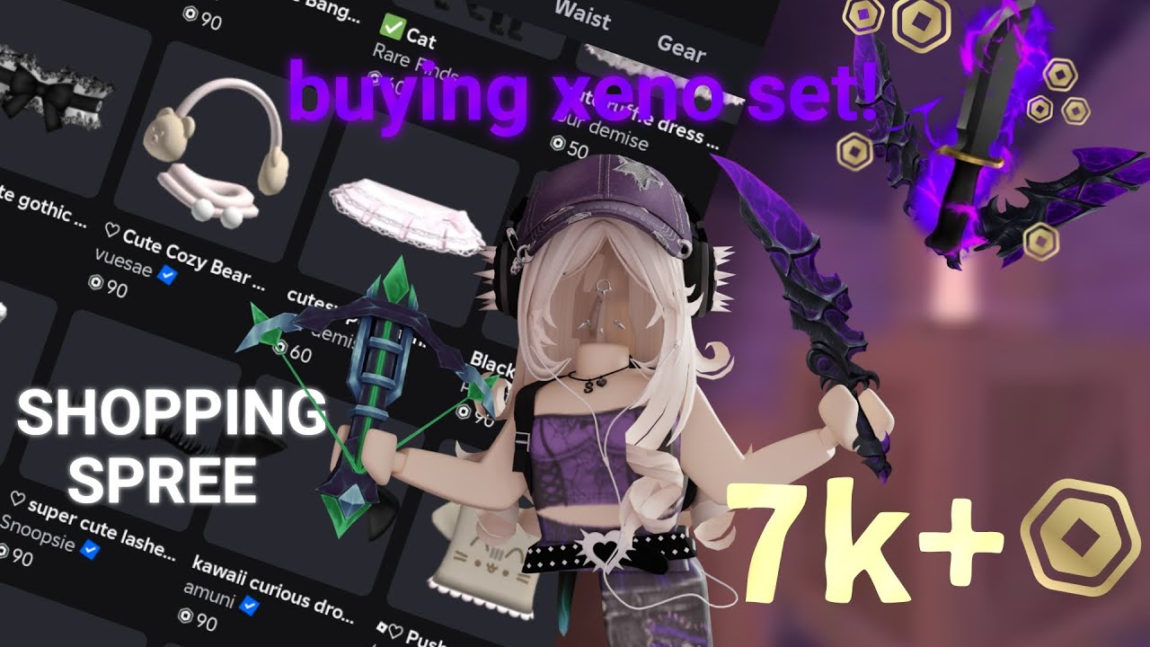 7k+ robux shopping spree!💜 buying xeno set in mm2 and gameplay🎮✨#roblox