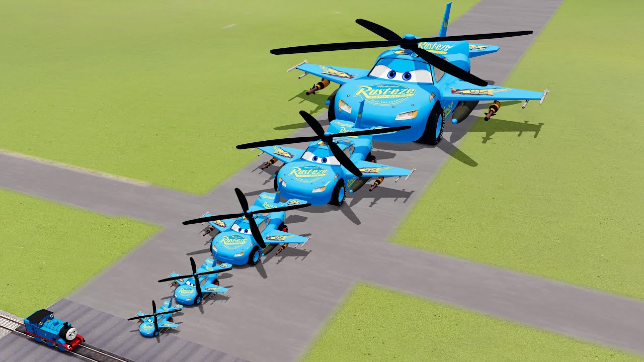 Big & Small Plane Lightning Mcqueen vs Train Thomas | BeamNG.Drive