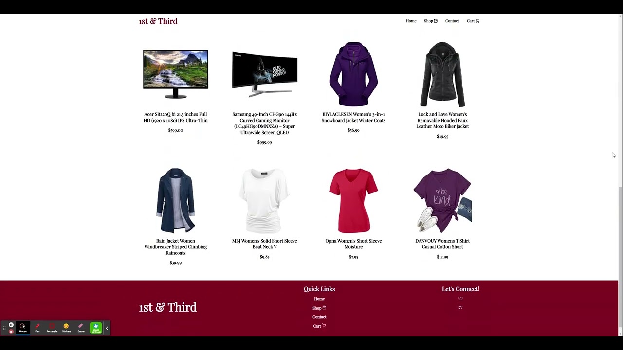 1st & Third Video Demo, Part 2:  Added products from Fake Store API, fixed mobile nav not closing