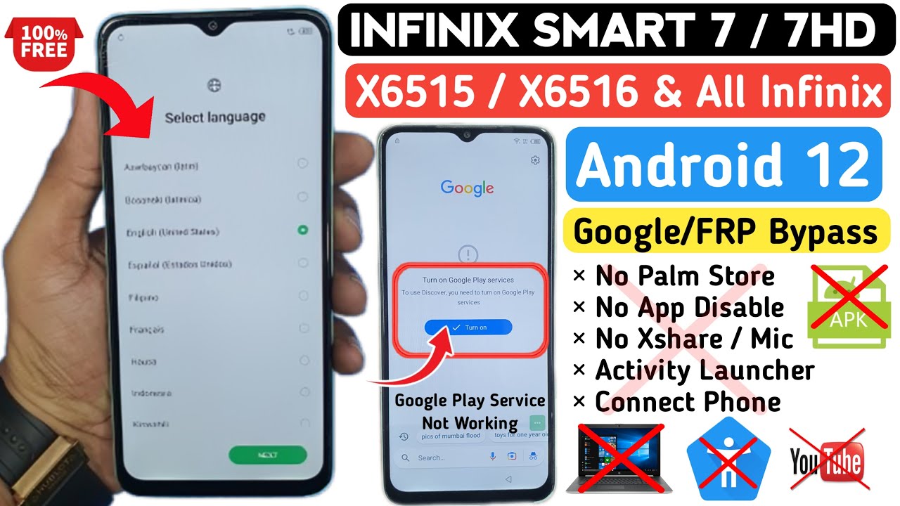 Infinix Smart 7 / 7 HD / 7 Plus FRP Bypass Android 12 | App Disable Not Working | #infinixsmart7frp