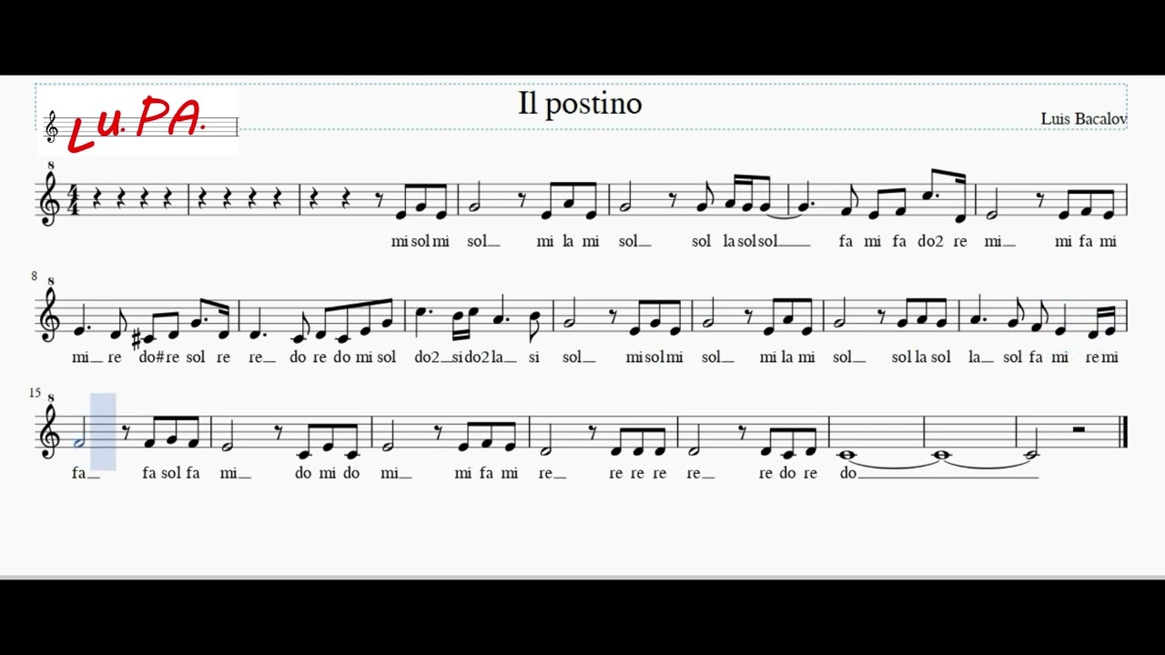 Il Postino - Flauto dolce - Note - Spartito - Karaoke - Canto - Instrumental - Tutorial