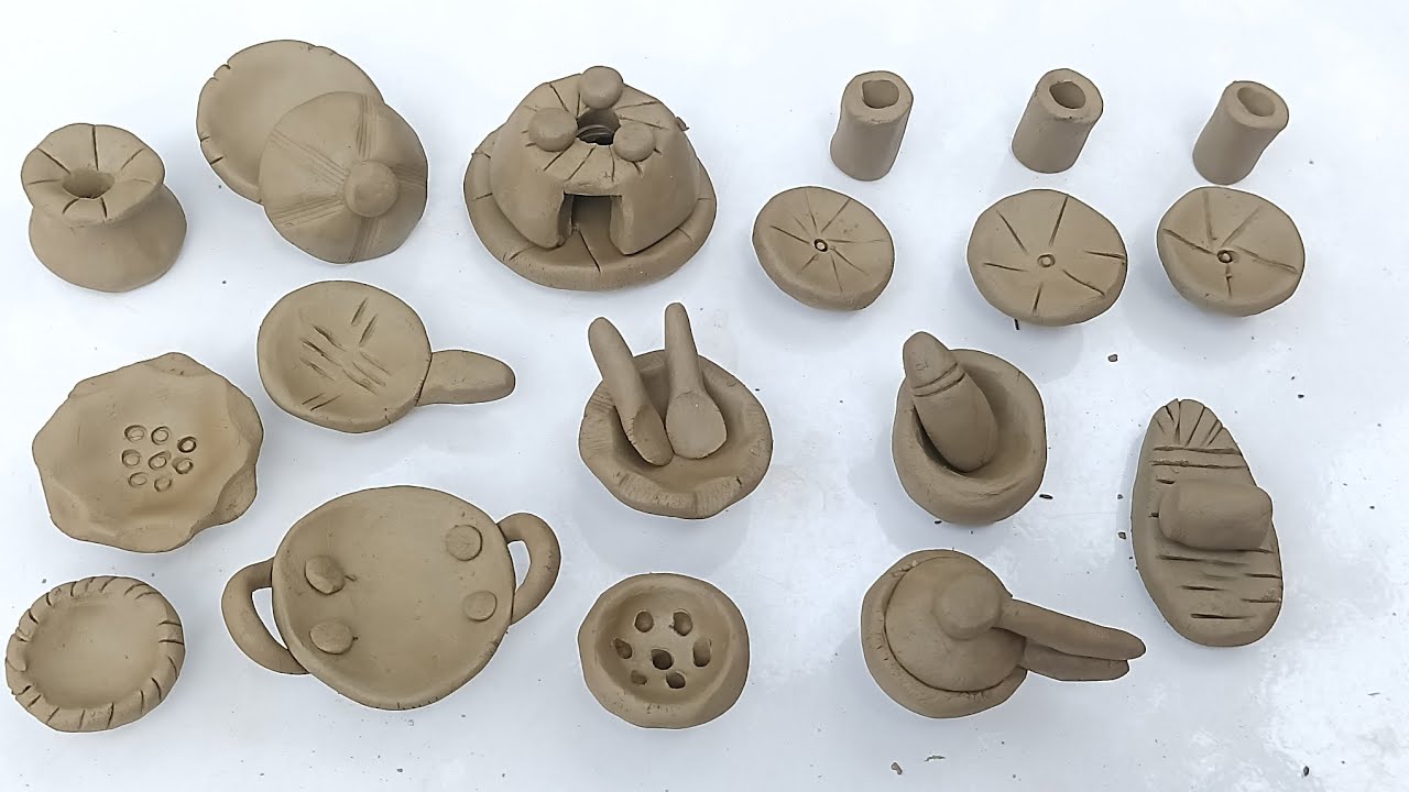Kids किचन सेट Easy Art with✨✨ mitti work clay art# Mitti ke Chote Chote bartan banana sikhe