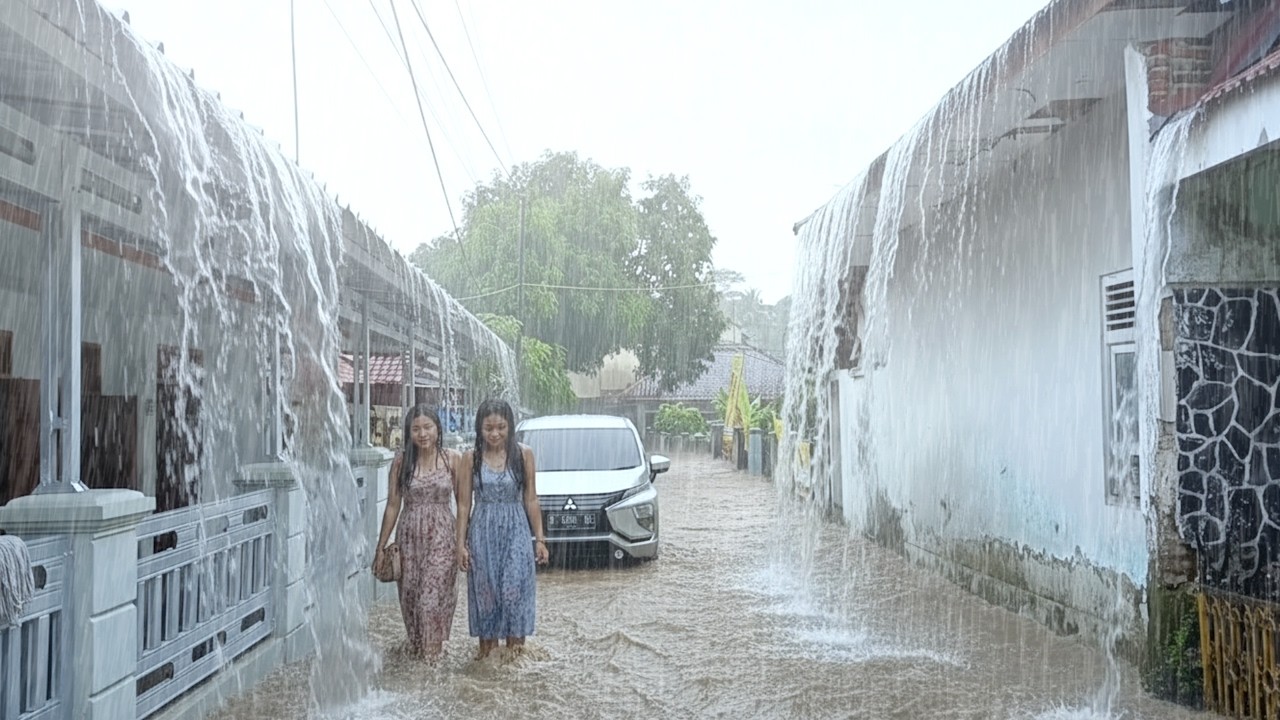 Rural Life in Indonesia During Heavy Rain - Rain Walk for Sleep 🌧️ Overcome Insomnia