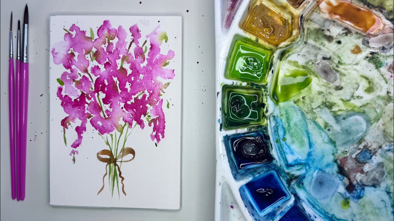 Эти розовые цветы 🌸 сможет нарисовать каждый | Простая пошаговая инструкция по рисованию акварель...