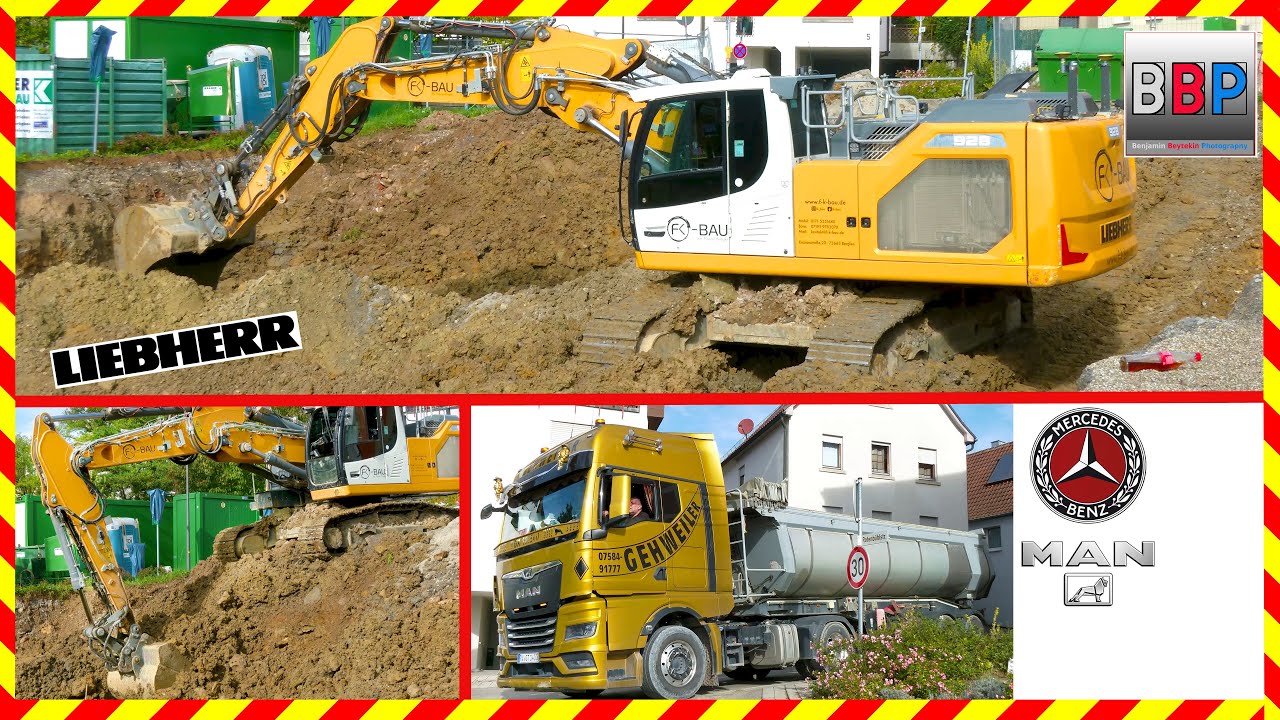 LIEBHERR R 928 VA & MAN, Mercedes Kipper, Neue Mitte Leutenbach, 2025. #liebherrr928