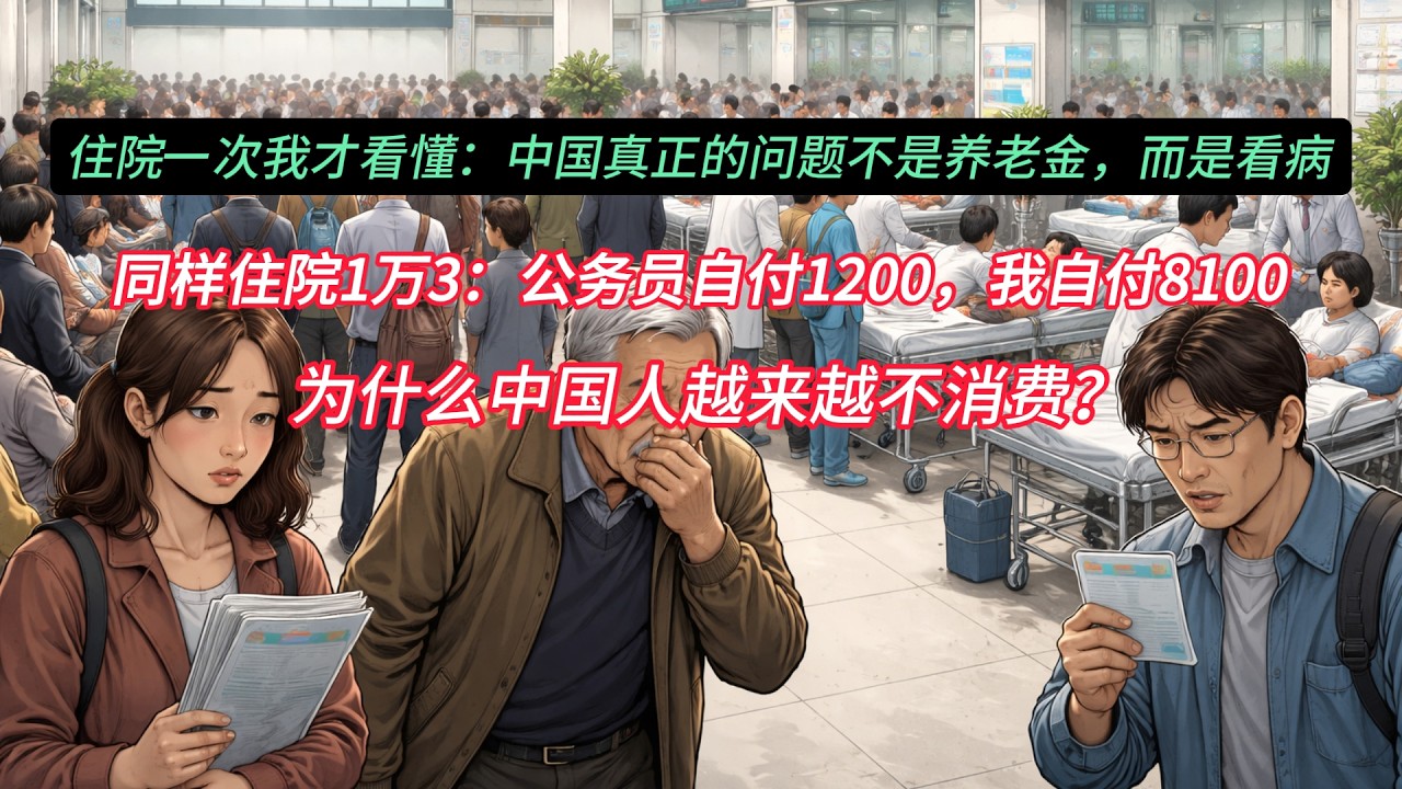 住院一次我才看懂：中国真正的问题不是养老金，而是看病，同样住院1万3：公务员自付1200，我自付8100，为什么中国人越来越不消费？