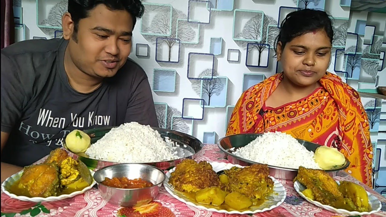 Eating show fish curry, rice, patta gobhi curry, Ritu food house