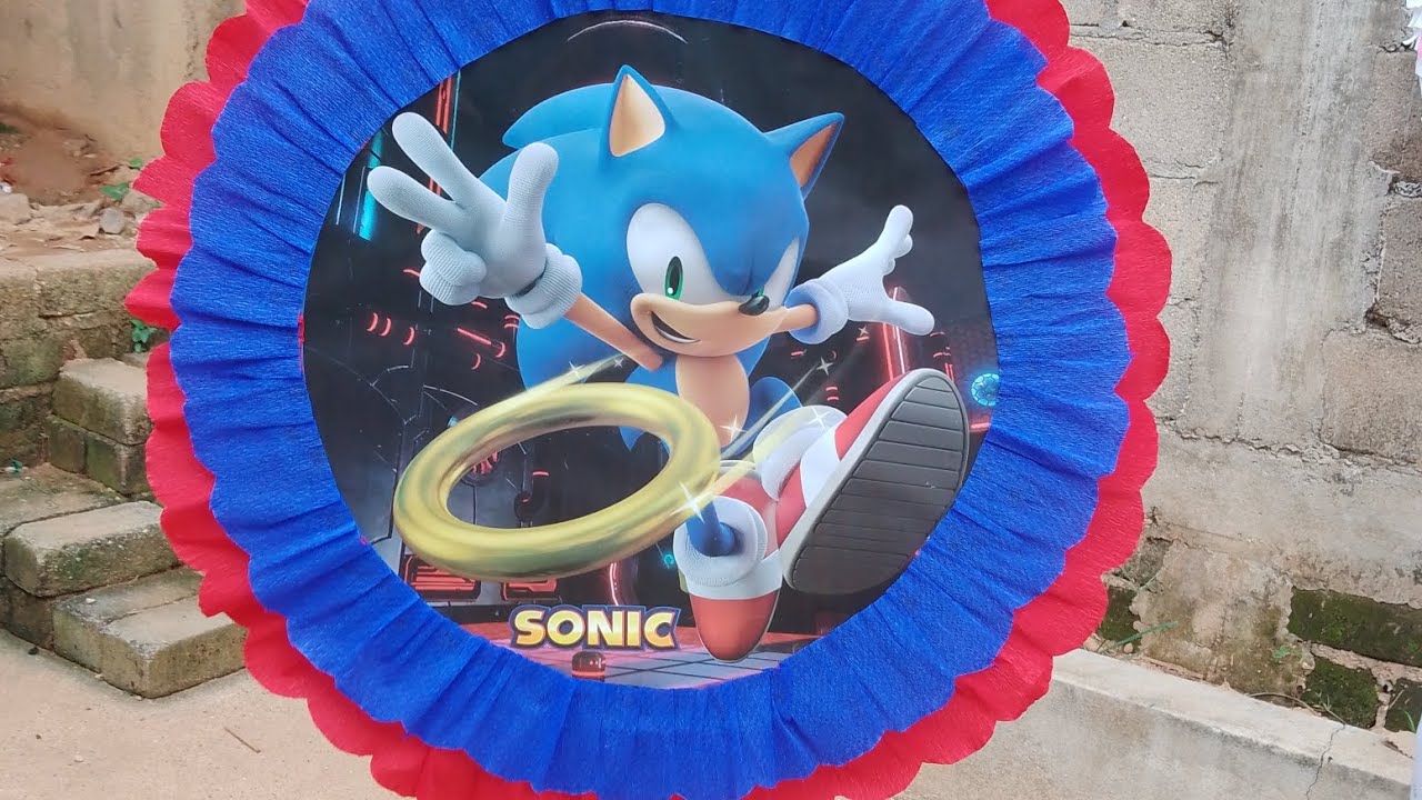 piñata de tambor con temática de Sonic, muy fácil de elaborar👏🥳🥳