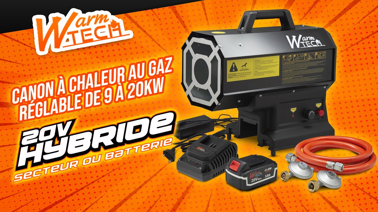 WARMTECH - WTCACG20V 920 - Canon à chaleur au gaz réglable de 9 à 20KW hybride