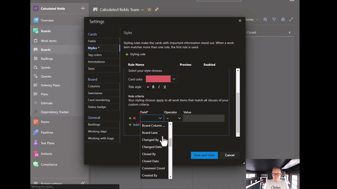 Azure DevOps Boards - how to change the color of workitem by using a criteria rule