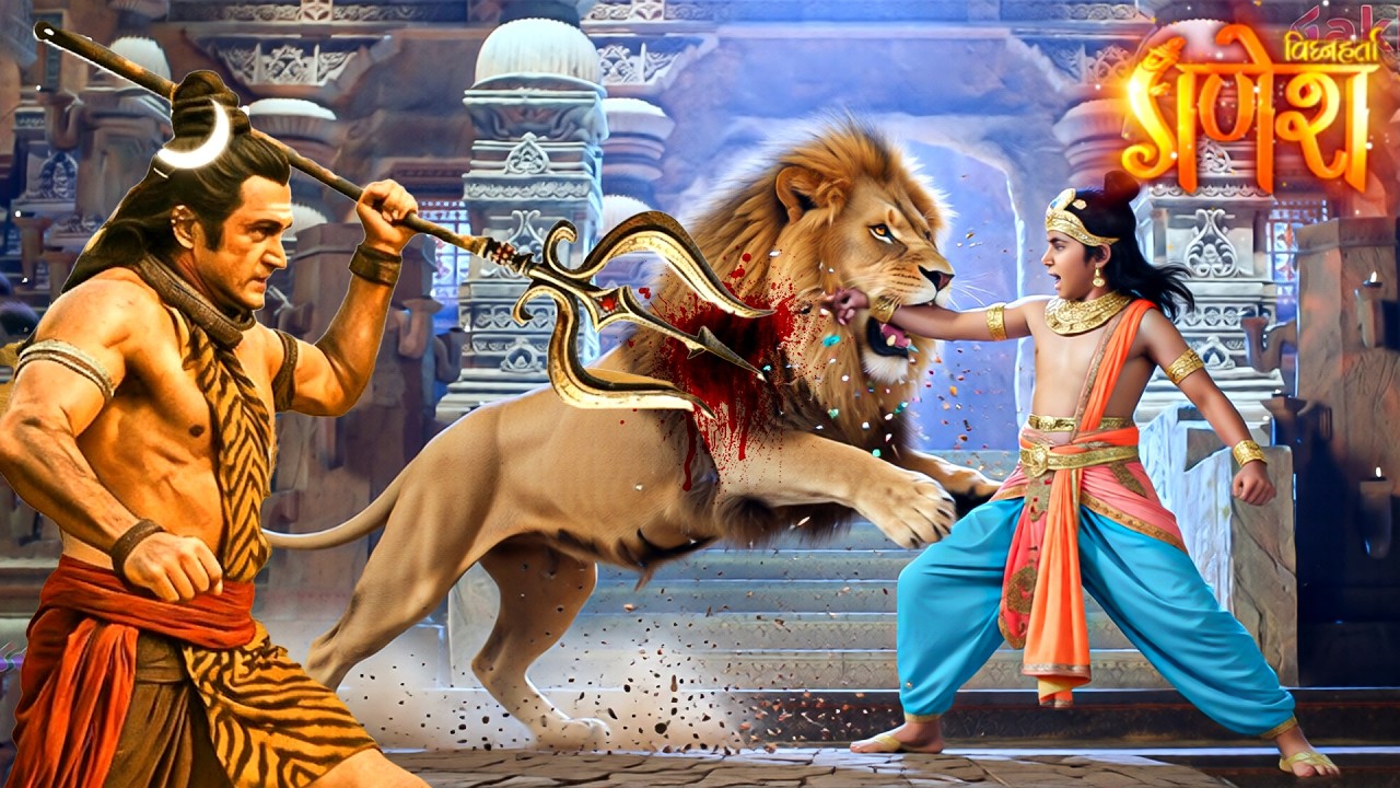 बाल गणेश की खूंखार शेर से बचाने आया महादेव  || Vighnaharta Ganesh || @prabhuleela