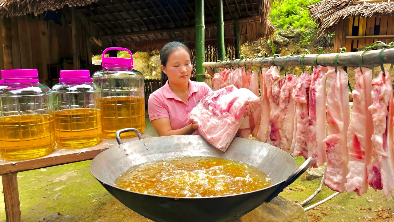 Making 1000 Liters of Lard by Hand for Storage - A Happy Life on The Farm.