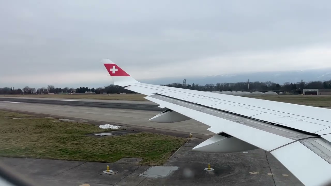 SWISS Airbus A220 PW1500G Engine startup and Take off from Geneva Airport