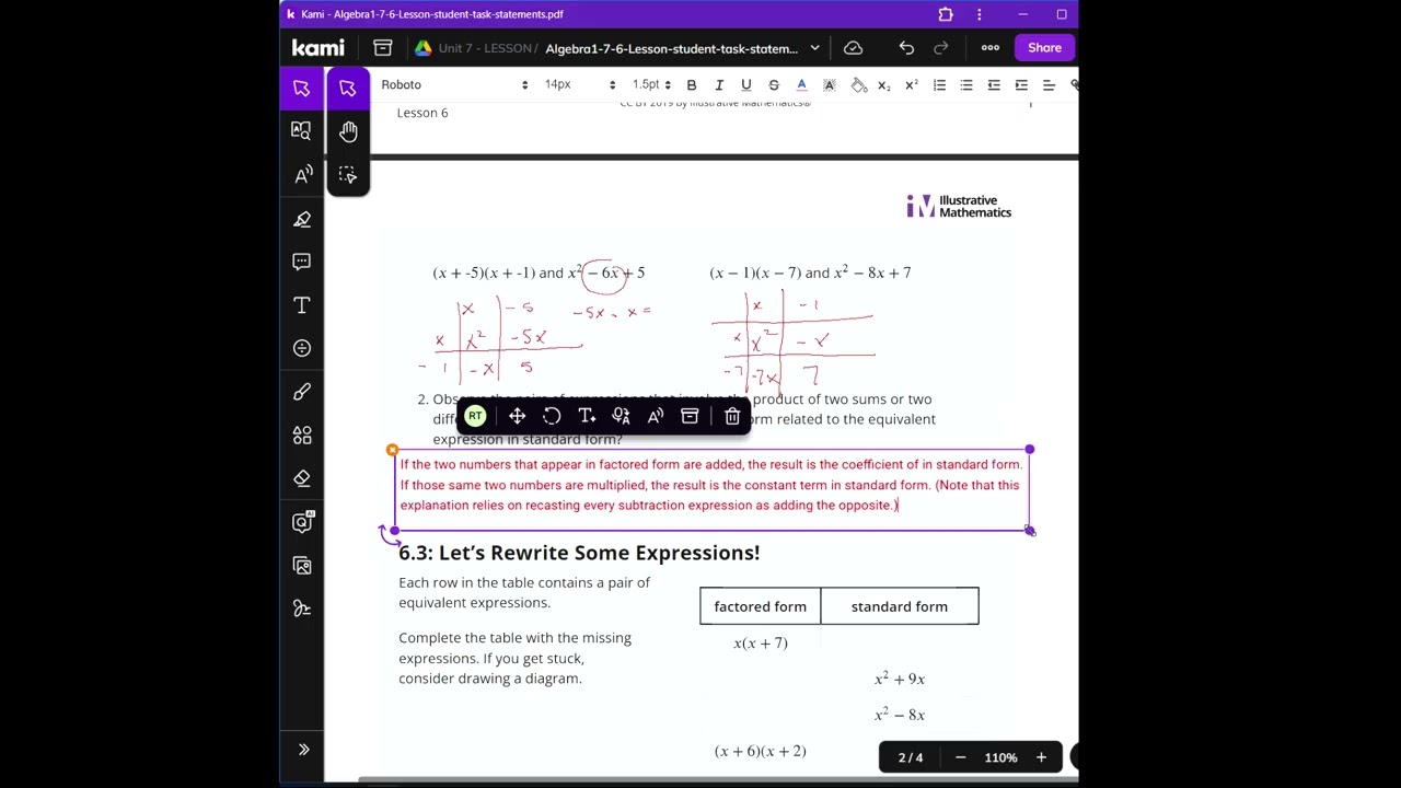Algebra 1 - UNIT 7.6