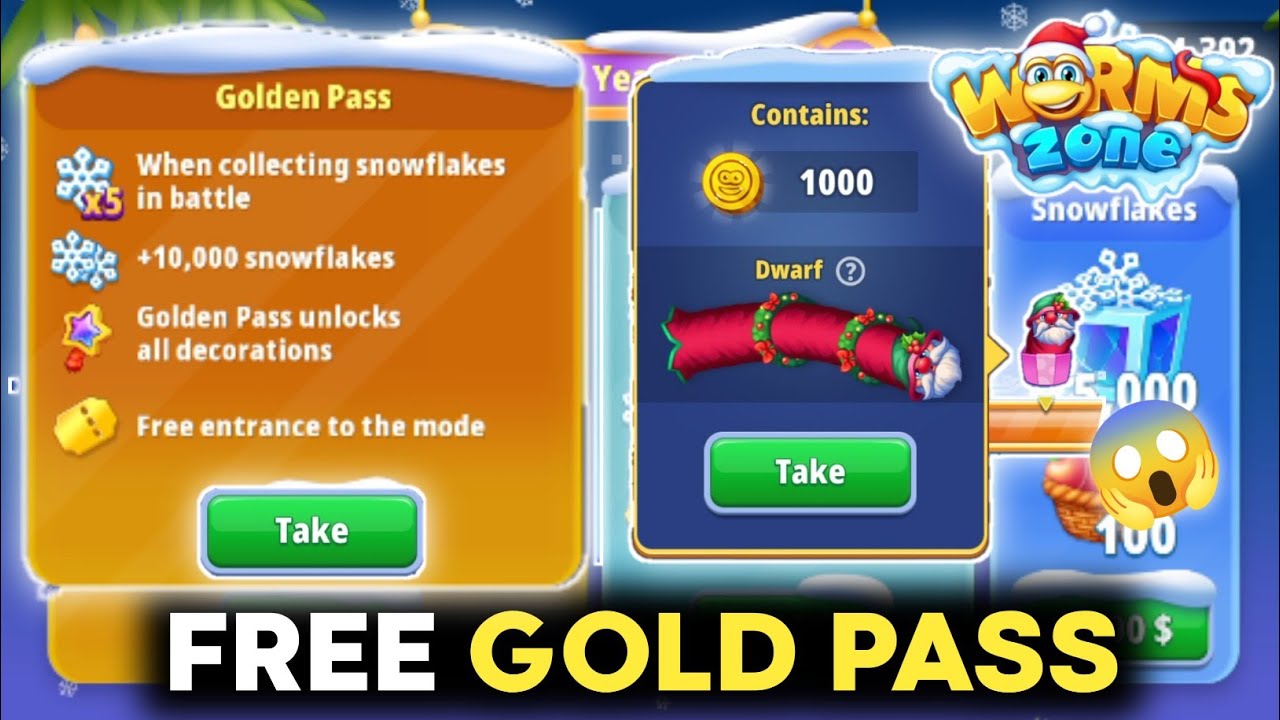 FREE GOLDEN PASS 😱 In Worm Zone | Winter Free Gold Pass | New Event Golden Pass Purchased | Zoner