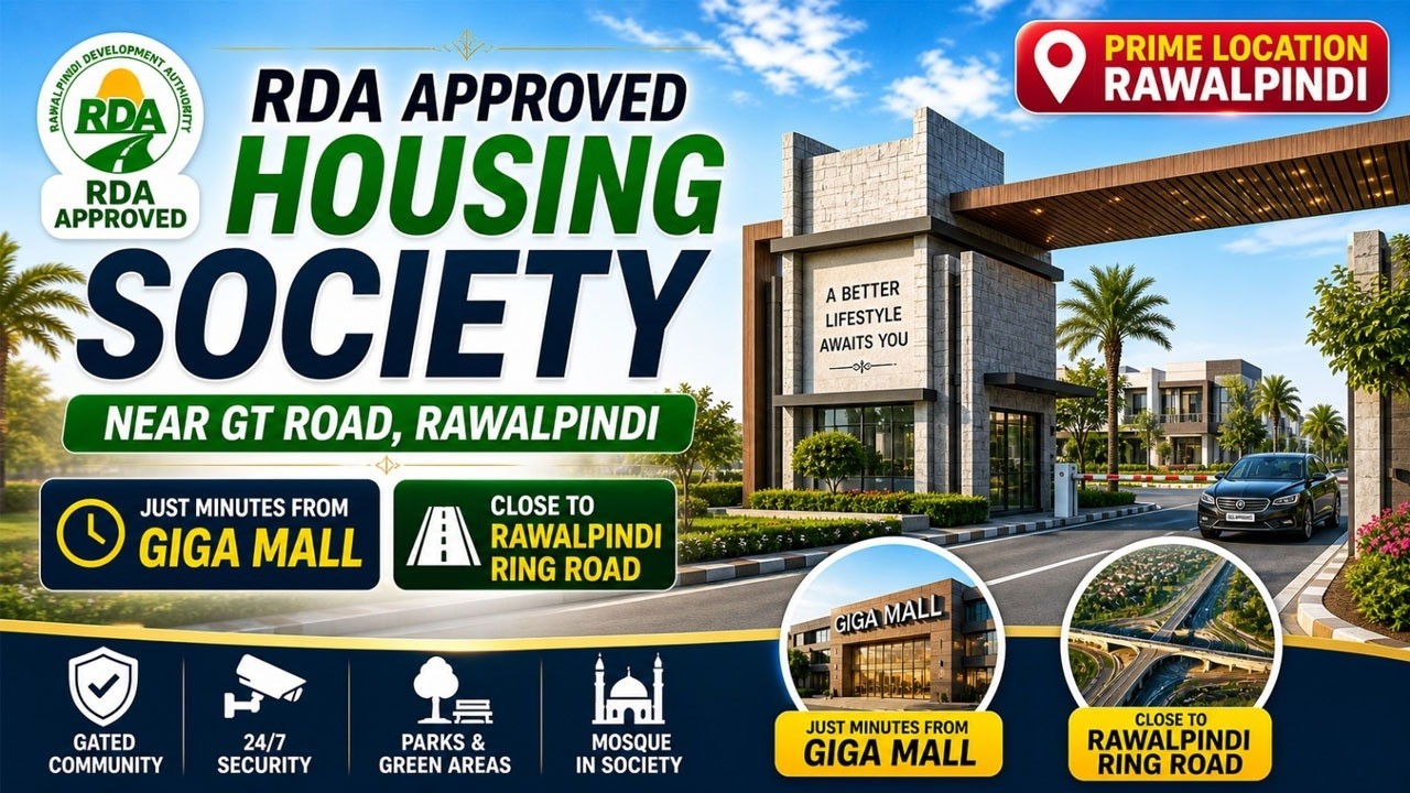 Plots on Installments in RDA Approved Society, Prime Location Near GT Road Giga Mall & Ring Road Rwp