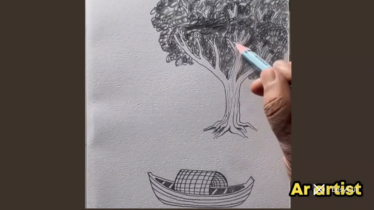 Gaon ki Sundar Pencil Drawing | Easy Village Scenery Sketch