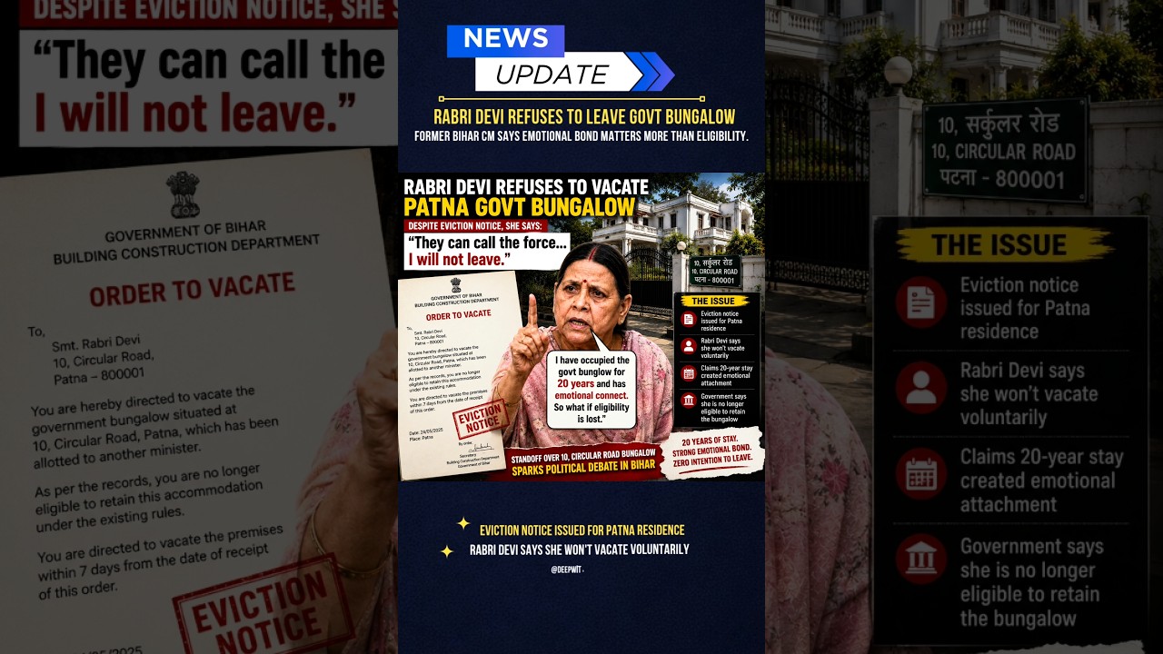 Rabri Devi refuses to vacate Patna govt bungalow after eviction notice#breakingnews #deepwithinnews