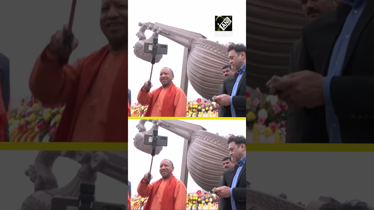 UP CM Yogi Adityanath visits Ayodhya rally ground, takes selfie