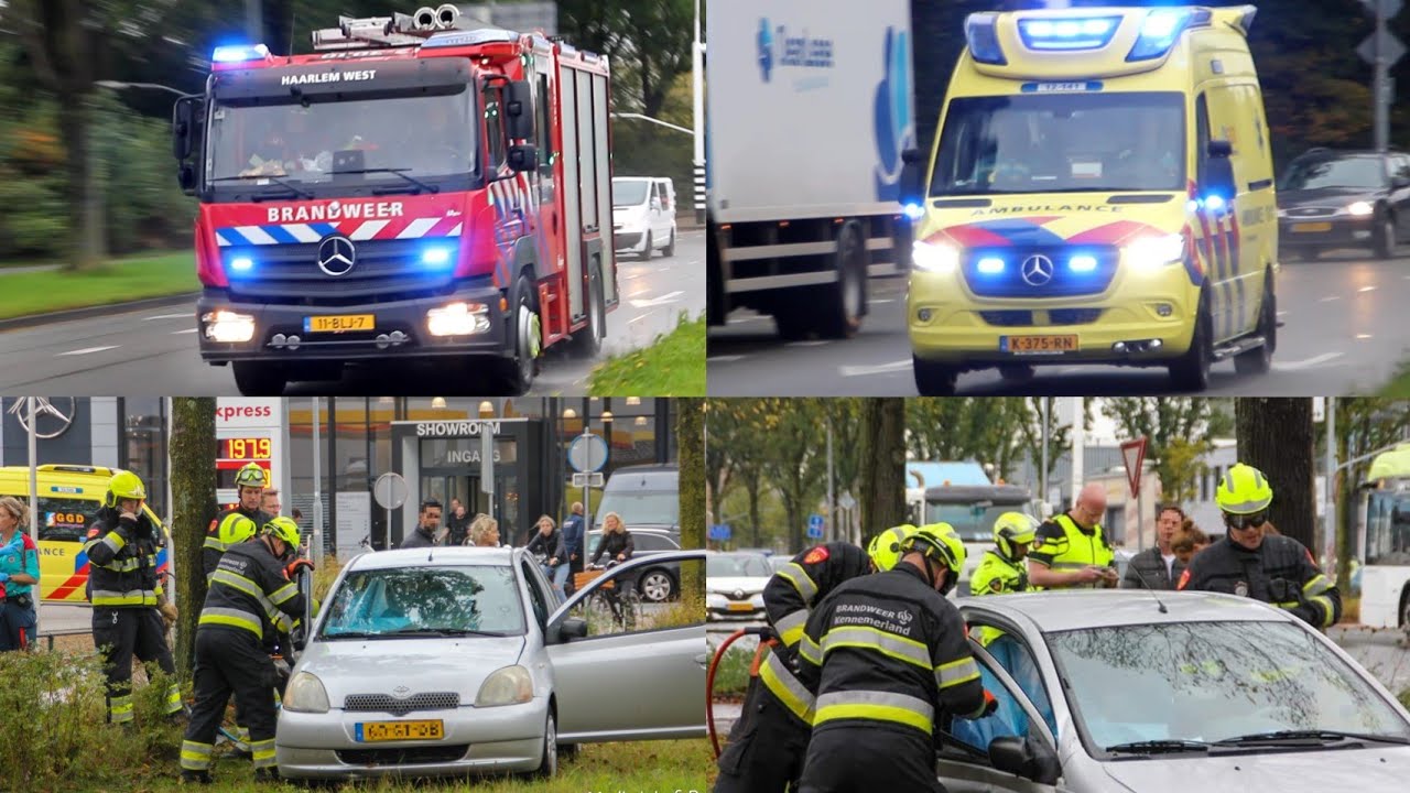 Brandweer & Ambulance met spoed naar een zwaar ongeval op de Oudeweg in Haarlem!