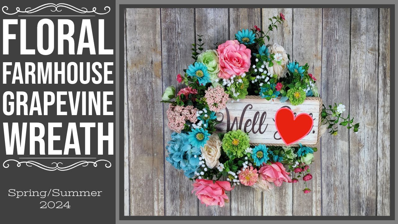 Floral Farmhouse Grapevine Wreath   Spring Summer 2024