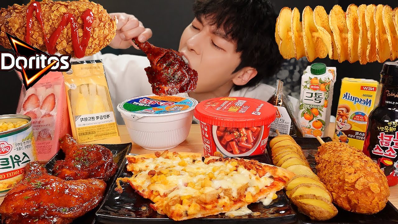 ASMR MUKBANG | 편의점 직접 만든 핵불닭 떡볶이 치킨 김밥 디저트 먹방 &레시피 FRIED CHICKEN AND Tteokbokki EATING