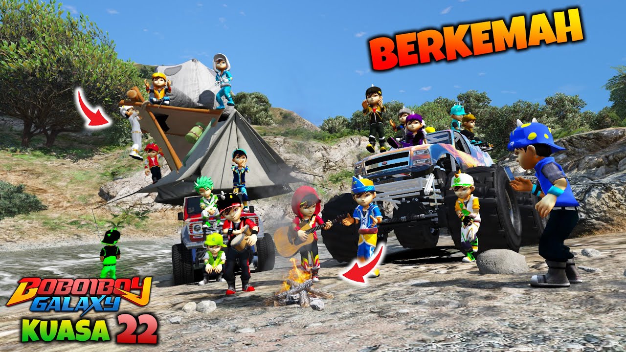 KELUARGA BOBOIBOY KAUSA 22 PERGI BERKEMAH KE DEKAT SUNGAI - GTA 5 MOD