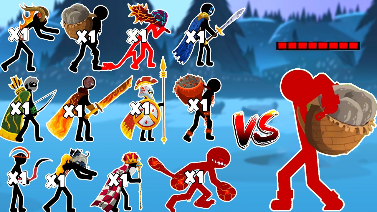 1vs1 Enslaved Giant Vs All Skins Stick - King Zarek, Juggerknight, Sicklewrath In Stick War Saga 3