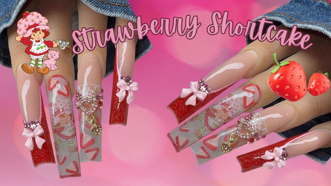 Strawberry  Shortcake Nail set |Acrylic Tutorial | Trying my new Hand 🤚🏼 🍓🍰