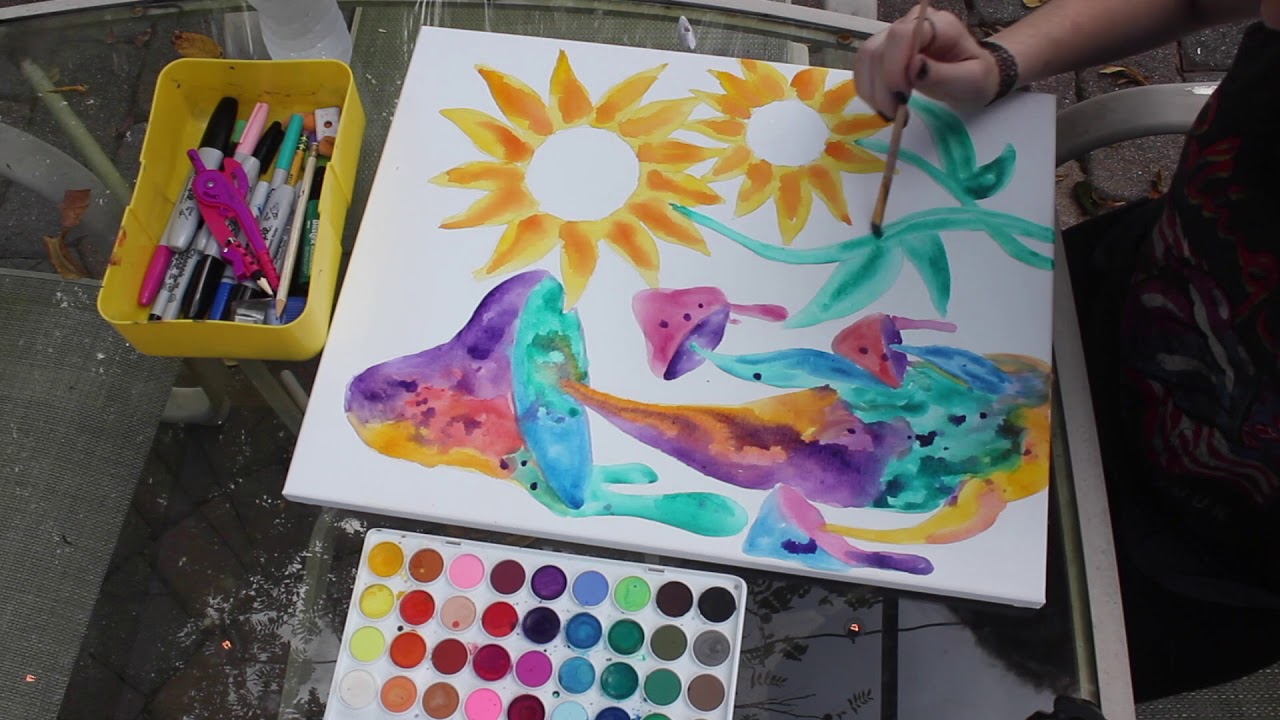 watercolor Sunflower Mushrooms! (time-lapse)