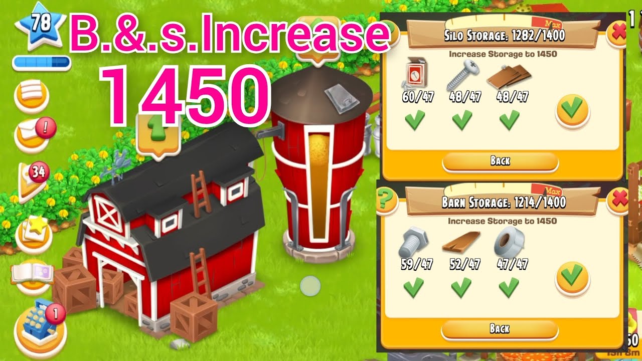 Hay Day How To Increase Barn and Silo 1450 and gameplay level 78 #hayday #farming #games #trending 