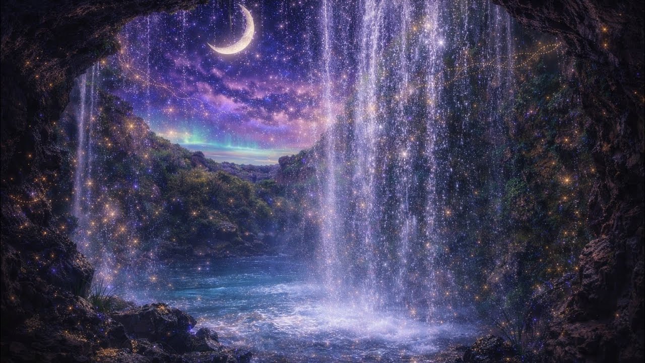 Cosmic Waterfall Ambience | Deep Calm, Night Sky & Stardust Flow