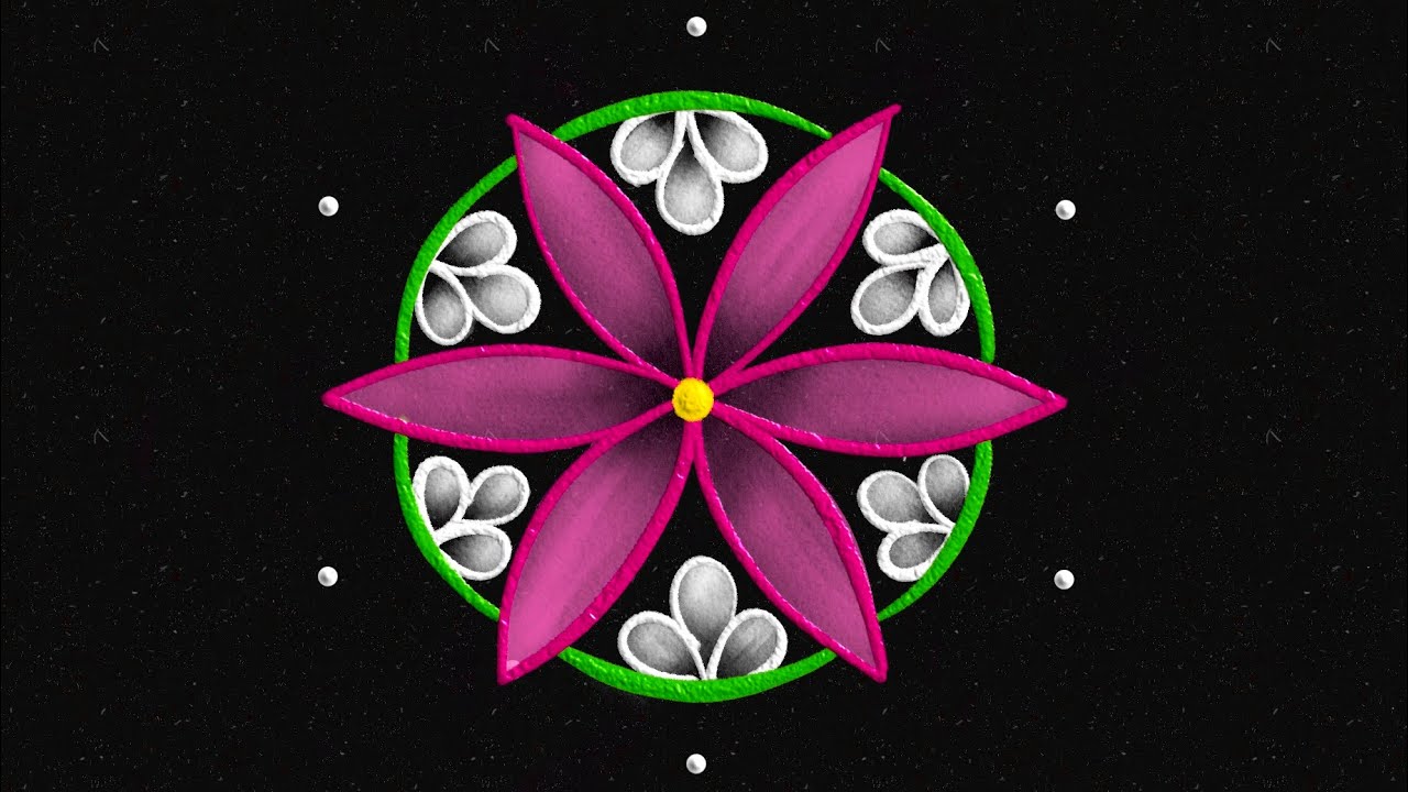 Amazing 5-3 dots Beginner Flower Rangoli🌸| Easy Margazhi colour kolam |Flower muggulu |dots rangoli