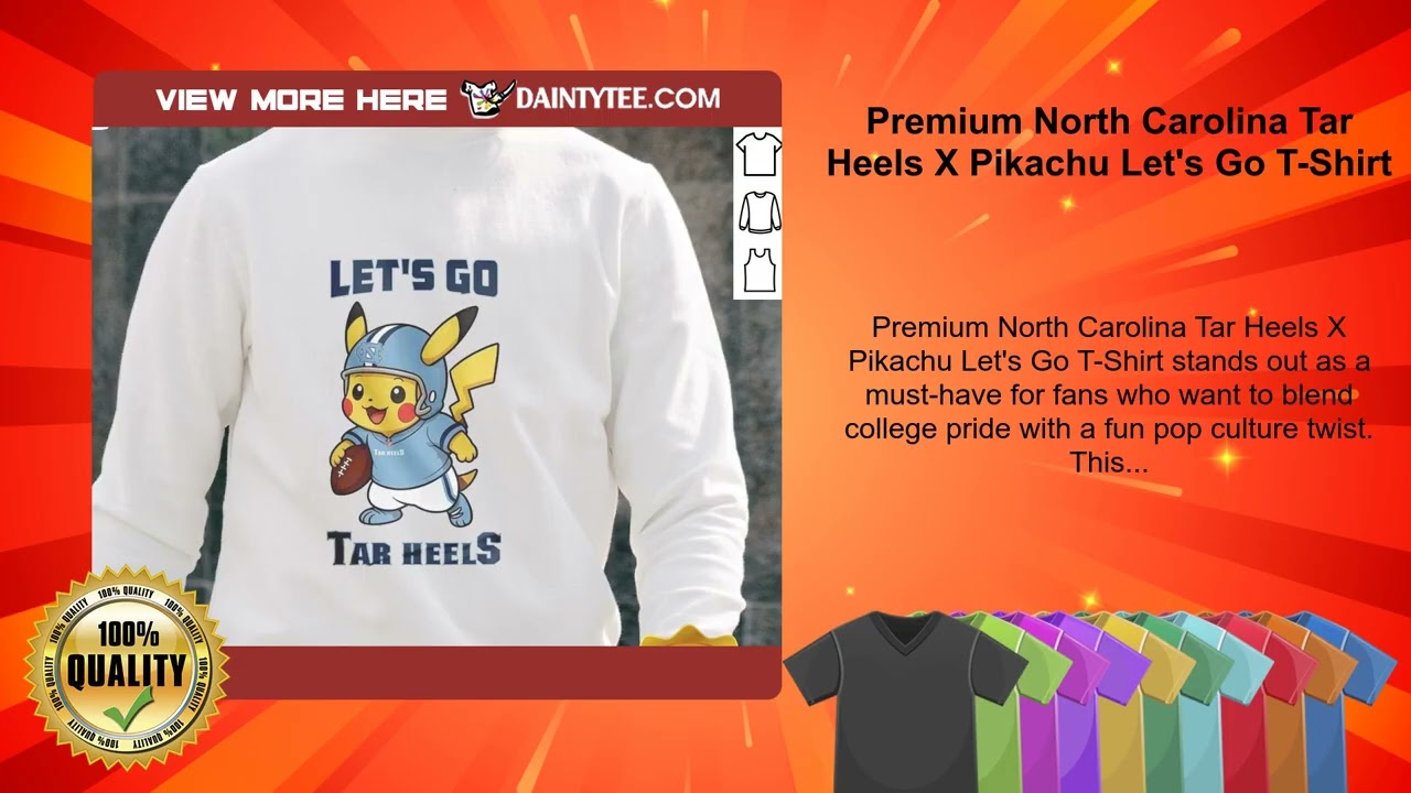 Premium North Carolina Tar Heels X Pikachu Let's Go T-Shirt