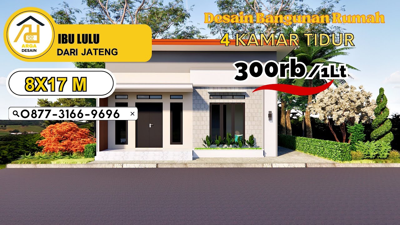 Desain Rumah Ukuran 8X17 M  [1 LANTAI] dari IBU LULU, Jasa Desain Rumah JATENG
