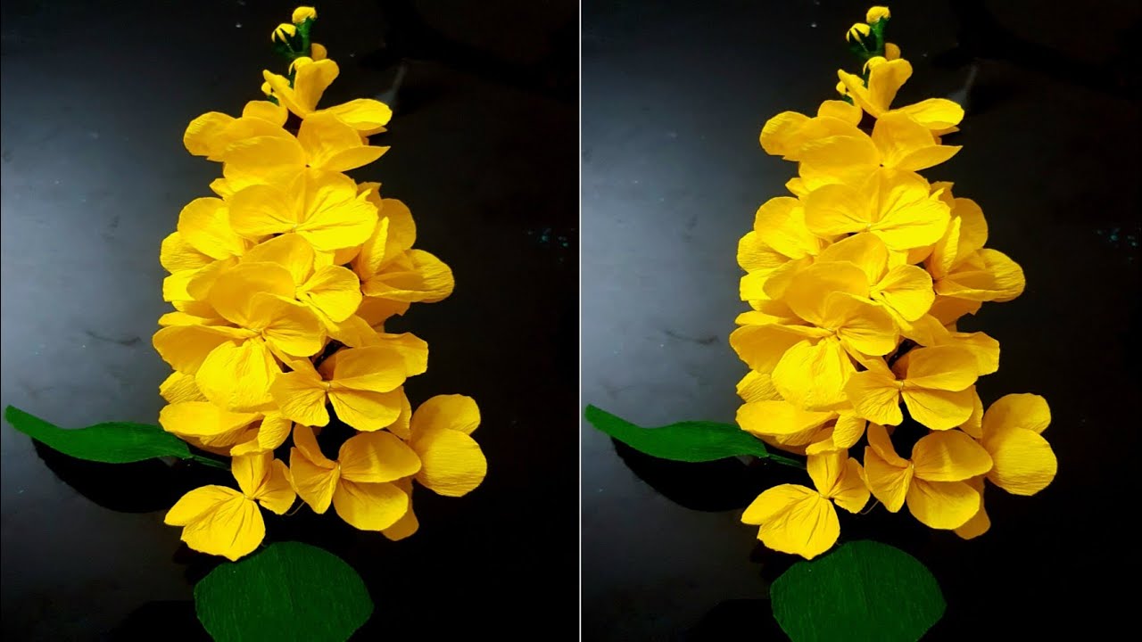 How to make cassia fistula paper flower/golden shower tree/kanikonna