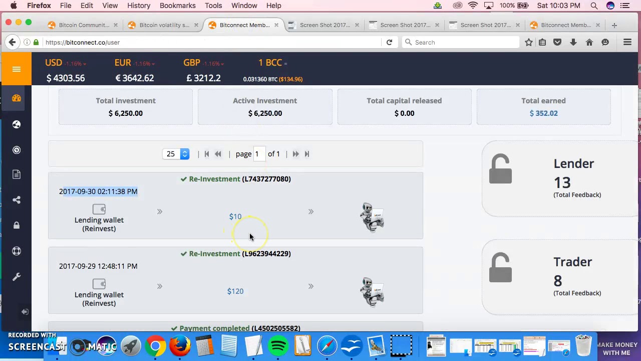 Bitconnect Day 8. Trading Bot vs Personal Crypto Trading