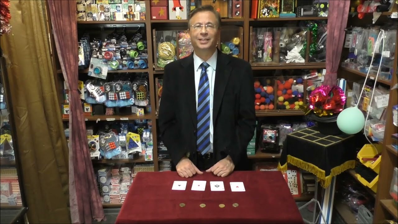 קסם קלפים ומטבעות COIN AND CAS MAGIC - מטריקס מטבעות 4 COIN MATRIX הדגמה ולימוד