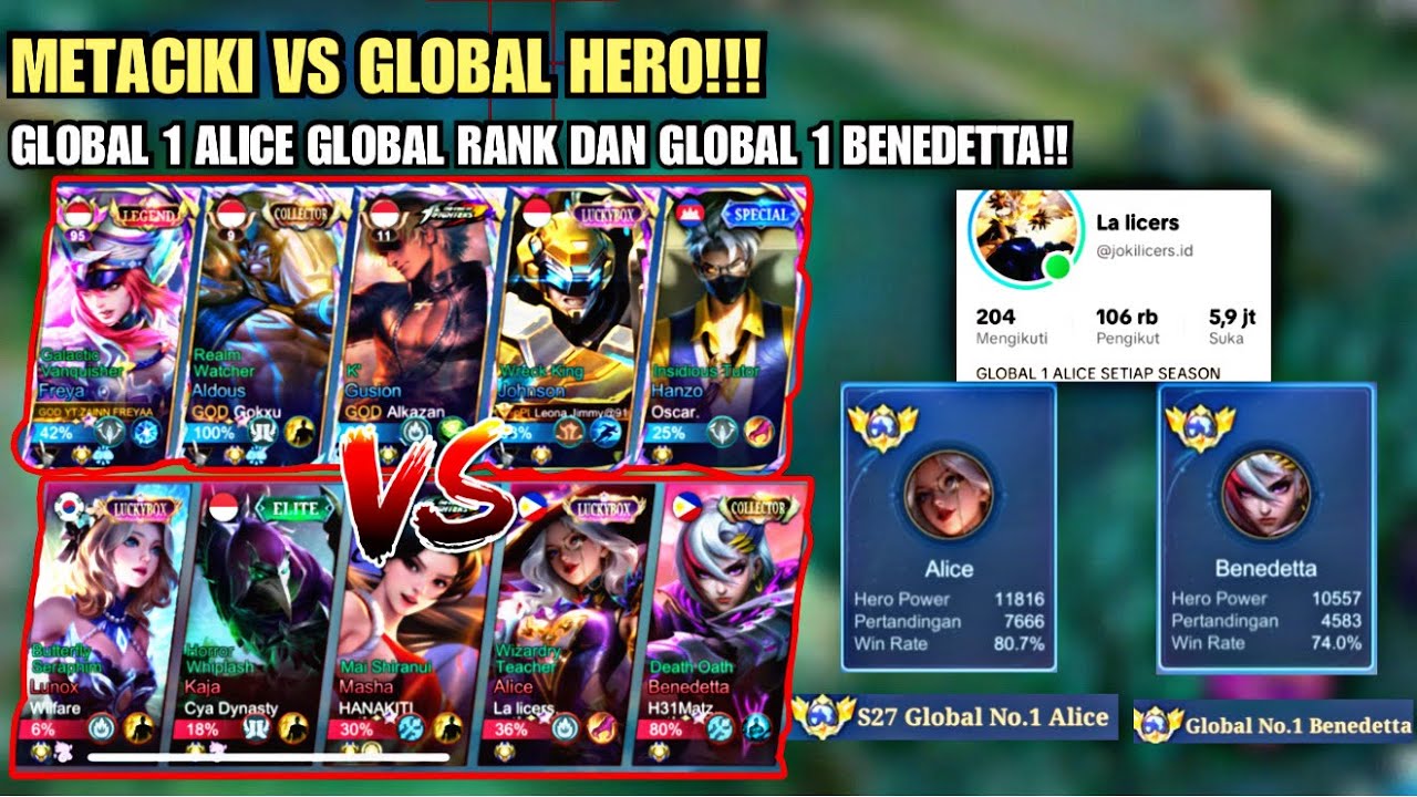 META CIKI FULL HERO VS GLOBAL 1 ALICE GLOBAL RANK DAN EX GLOBAL BENEDETTA!!