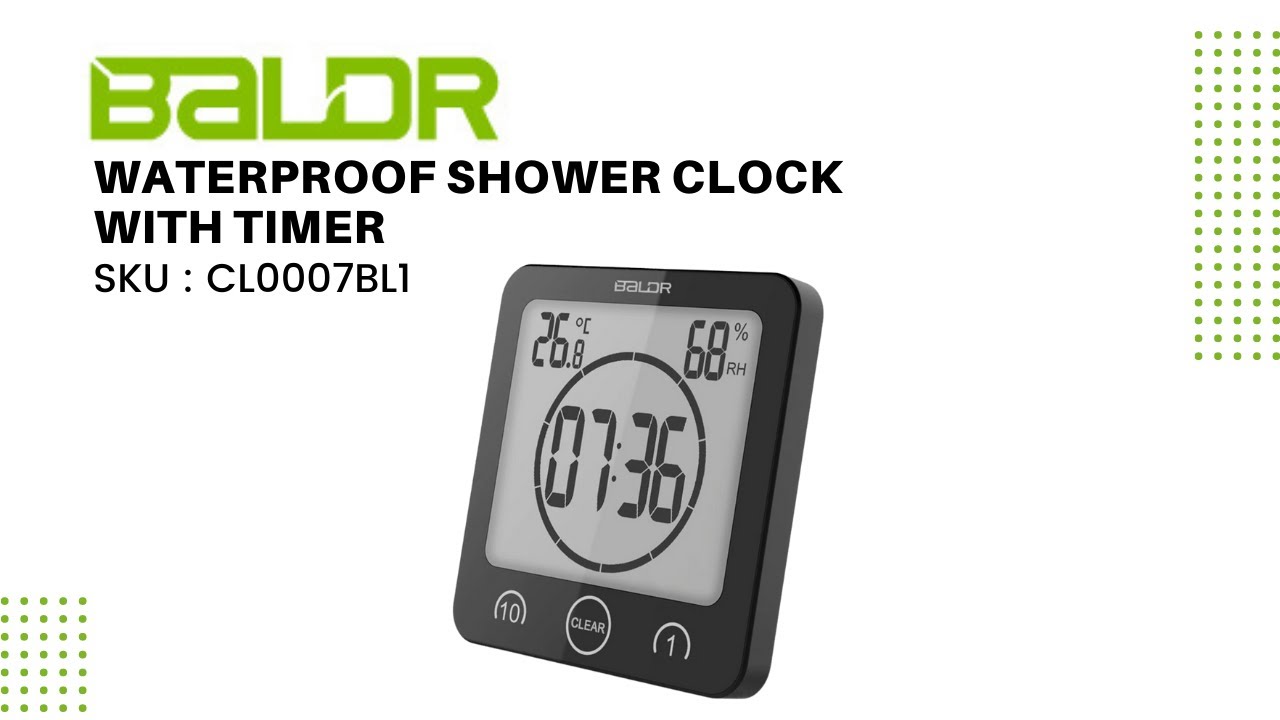 BALDR  LCD Waterproof Shower Clock for Bathroom, With Count Down Timer