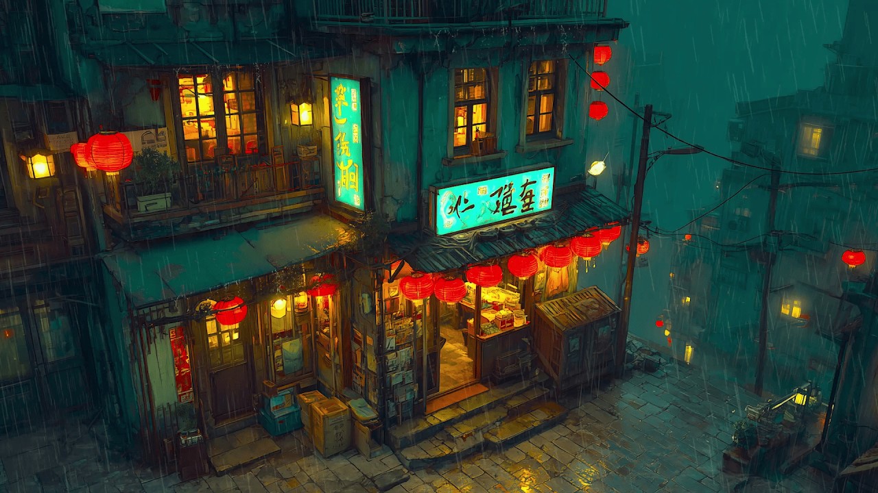 1980s Japanese Corner Shop Rain 🌩️ Lofi Hip Hop & Chillhop | Rainy Ryokan Ambience