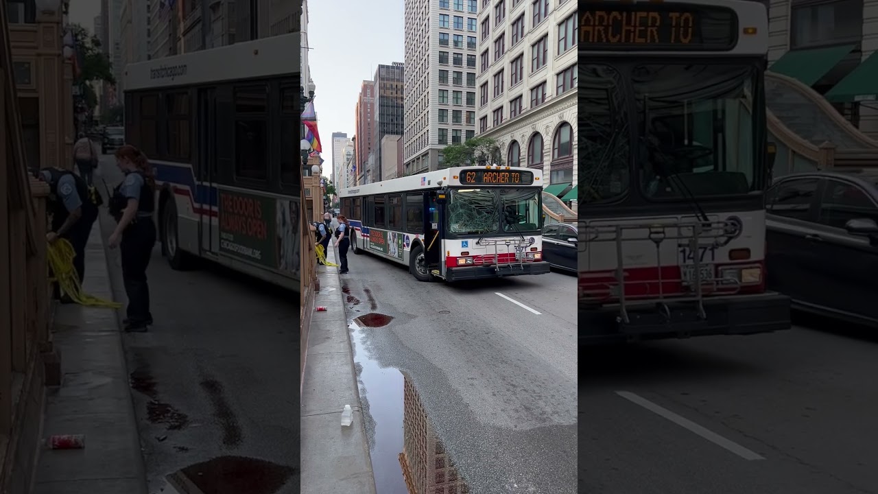 Window Shattered After Bus Hits Pedestrian On State Street