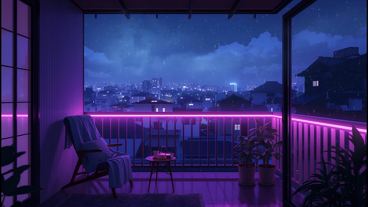 Lofi Rain on Balcony 🌧️ Cozy Night Balcony Ambience with Lofi Beats for Deep Sleep
