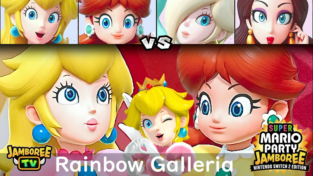 Super Mario Party Jamboree TV Peach and Daisy vs Rosalina and Pauline in Rainbow Galleria